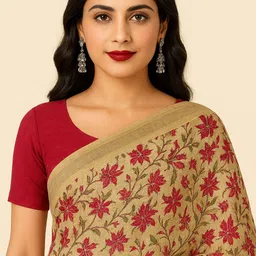 kesarii Floral Print, Striped, Printed Daily Wear Khadi Saree image 4