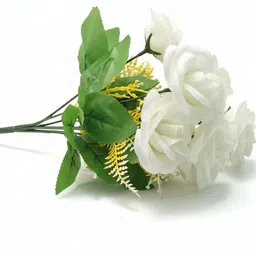 duggu item White Artificial Roses Flower Bunch for Home Decor White Rose Artificial Flower image 2