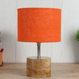 Devansh Wood Table Lamp With Orange Jute Shade by New Era image 2