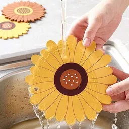 besillia Sunflower Table Mat Cup Mat Bowl Mat Anti-Scalding Silicone Placemat in 2 Size (15cm, 10cm)Yellow Trivet image 3
