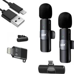 mak M9 Wireless Mic for Type C Mobiles for Youtube Dual User Wireless Collar Microphone-picture-13