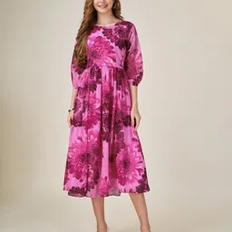 szn Women Fit and Flare Pink Midi/Calf Length Dress-picture-16