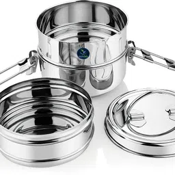 wiaa Steel Sada Simple Compartment Clip Tiffin/Lunchbox 3 Containers Lunch Box image 2