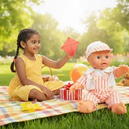 ladli Baby Toy Wearing a Orange Dress with Movable Hands and Legs for Kids Toy image 2