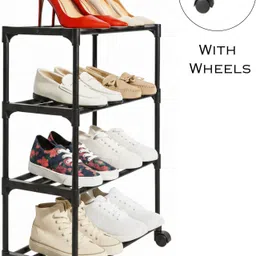 zyra 4 Shelf Book Organizer/Shoe/Chappal/Book/Clothes Rack Plastic with wheels Plastic Open Book Shelf image 2