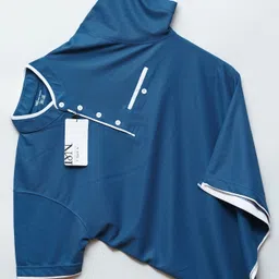n and j Men Solid Mandarin Collar Polycotton Blue T-Shirt-picture-28