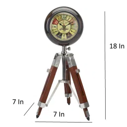 exim decor Tripod Stand Vintage Brown Wooden Table Clock image 3