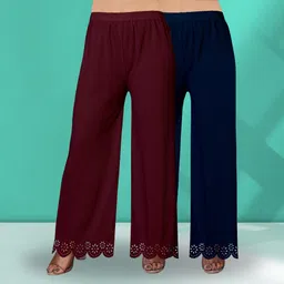 ecoundies Pack of 2 Women Straight Fit Multicolor Lycra Blend Trousers-picture-11