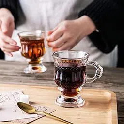 mirtonics Pack of 6 Glass Crystal Claasic Imported Coffee and Tea Cup Clear Coffee Mug(145 ml)(Set of 6) image 4