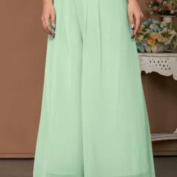 anti wrinkle designer Women Flared Light Green Georgette Trousers image 2