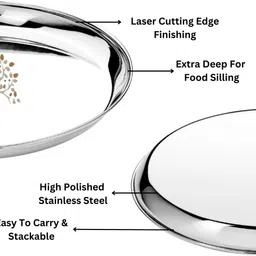 aadiveer Stainless Steel Round Plates/Laser Design Thali Set/Lunch Plate Dia 21 cm Dinner Plate image 3