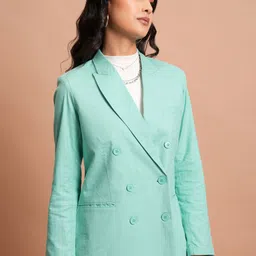 tokyo talkies Women Self Design Double Breasted Casual Blazer image 5
