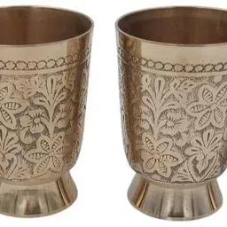 master brownsmith (Pack of 4) Brass Drinking Glass 350ml | Floral Engraved Design | For Pooja & Daily Use Glass Water/Juice Glass-picture-32