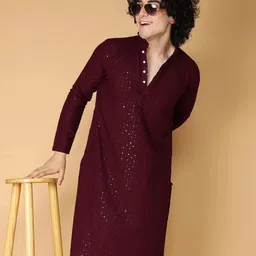 primeicon Men Chikan Embroidery Cotton Rayon Straight Kurta-picture-15