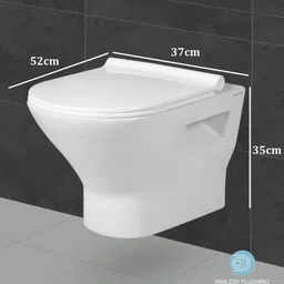 bm belmonte Ceramic Wall Mounted/Wall Hung Rimfree/Rimless Western Toilet/Commode/Water Closet/EWC Sanitee with Slow Motion/Soft Close Slim Seat Cover Western Commode image 2
