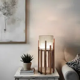 Bastian Wooden Table Lamp with Jute Shade & Brown Base by Symplify image 1
