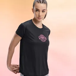 hrx by hrithik roshan Women Printed Round Neck Polyester Black T-Shirt-picture-25
