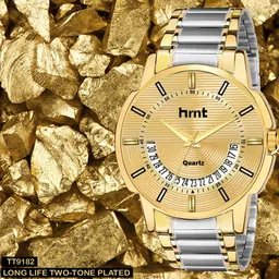 swi55un Premium Water Resistant Scratch Resistant Quartz Branded Hands Two Tone Watch Analog Watch - For Men Original Two Tone Chain Golden Plated Date Functioning Mens Wrist Watch image 5