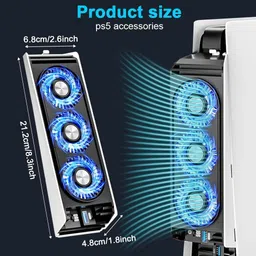 SUPVOX USB Cooling Fan for PS5 Heat Dissipation Low Noise Console Fan with LED Blue Gaming Accessory Kit image 2