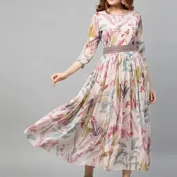 fabfinds Women A-line Multicolor Midi/Calf Length Dress image 1