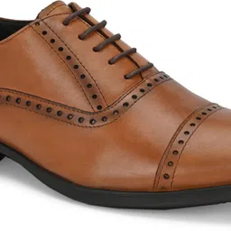 nico nerini Classic Men's Tan Leather Oxford Shoes with Brogue Detailing – Formal Wear Oxford For Men image 3