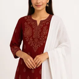 bahumaan Pure Cotton Solid White Women Dupatta image 4