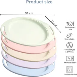 besillia Wheat Straw Oval Serving Tray with Handle, Unbreakable & Lightweight Food Tray image 2