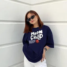 culpi Women Solid Round Neck Cotton Blend Dark Blue T-Shirt-picture-10