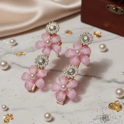 alvero 2Pc Elegant Floral Crystal & Pearl Hair Clips for Women, Shining Gold-Tone Hair Pin image 1