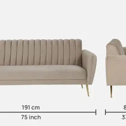 casacraft from pepperfry Fidel Velvet 3 Seater Sofa In Beige Colour image 2