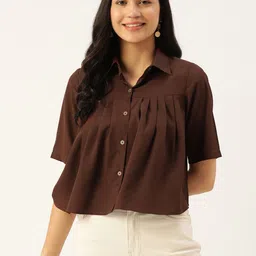 slenor Women Boxy Fit Striped Spread Collar Casual Shirt-picture-11