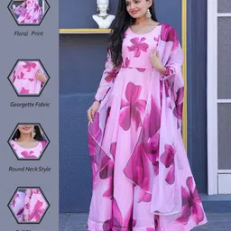 nari dream Floral Print Georgette Stitched Flared/A-line Gown image 4