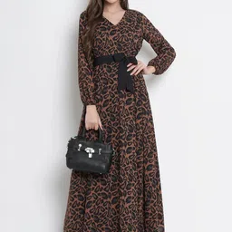 lady stark Women Maxi Brown Full Length Dress With Mask-picture-10