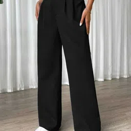 broadstar Women Straight Fit Black Lycra Blend Trousers image 3