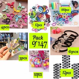 navjai 147Pcs Beautiful Hair Accessorie Set Combo for Kids Girls–Tik Tak & Rubber band Hair Accessory Set-picture-19