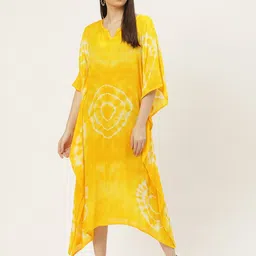 maaesa Women Kaftan Yellow Midi/Calf Length Dress-picture-21