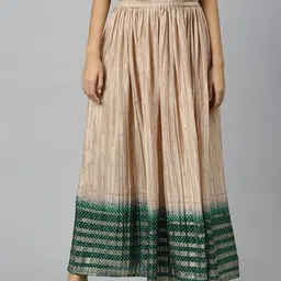 Women Colorblock Flared Beige Skirt-image-9