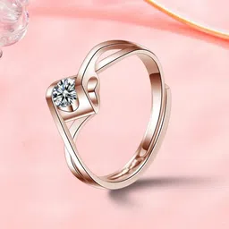 Beautiful Hollow Heart Zircon Adjustable Ring For Women & Girls Sterling Silver Cubic Zirconia Copper Plated Ring-image-7