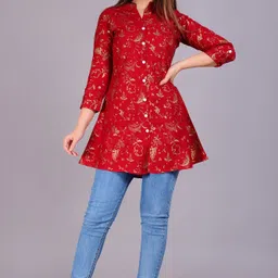 bhomya Casual Regular Sleeves Printed Women Maroon Top image 4