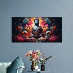 nestroots Canvas Framed Buddha Surrounded by Lotus Flower Wall Painting-picture-40