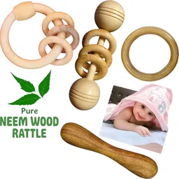 aditya creation Eco-Friendly Neem Wood Baby Rattle cum Teether | Safe & Non-Toxic Toy for Babies Teether and Feeder image 3
