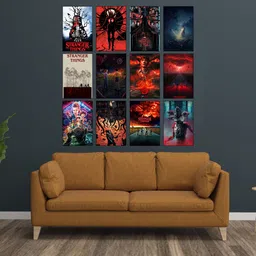 bluewall decor Stranger Things Poster Set of 12 | Artificial Wall Art for Netflix Fans | Eleven, Vecna, Hawkins & The Upside Down Theme | HD Glossy Laminated Prints for Bedroom, Office, Gaming Room & Study Décor 3D Poster image 2