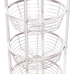 navum roshani Stainless Steel Fruit Vegetable Basket Kitchen Storage Trolley Rack Round Stand with Wheel Stainless Steel Kitchen Trolley Stainless Steel Kitchen Trolley-picture-12