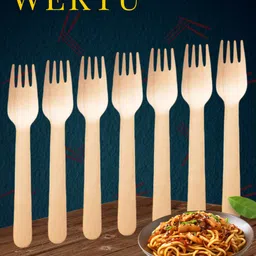wektu Generic Wooden Fork/Food Grade/Smooth Edge/100PC/31 Disposable Wooden Dinner Fork Set image 1