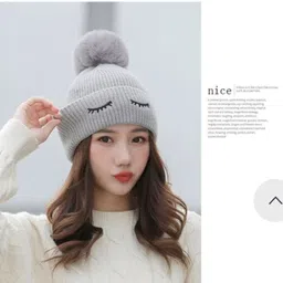 winity Cute Korean style eyelid double layers warm fabric winter cap for Women Woven Beanie image 2