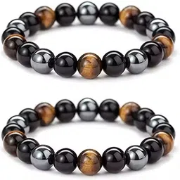 tanishee- the real jewels Pyrite, Tiger's Eye, Black Obsidian Crystal Bracelet-picture-13