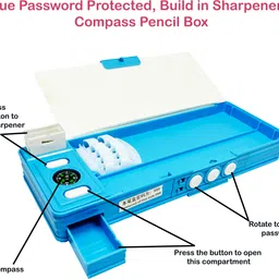 parteet Combo Set of 7 In1 BTS Pencil Box Integrated Sharpener and Compass, Password lock Dual Compartments with All Stationery set|Return Gifts for Boy & Girls Art Plastic Pencil Box image 4