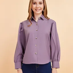metronaut Women Regular Fit Solid Curved Collar Casual Shirt-picture-21