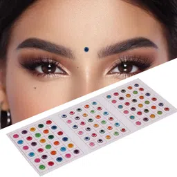 thanu's craft 6mm 90 Stone Multicolor Round Velvet Bindis Self Adhesive Sindoor sticker Forehead Multicolor Bindis-picture-47