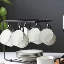 way of life Cup Kitchen Rack Iron Coffee Mug Holder and Plate Stand - Pack of 1, Black Cast Iron image 3